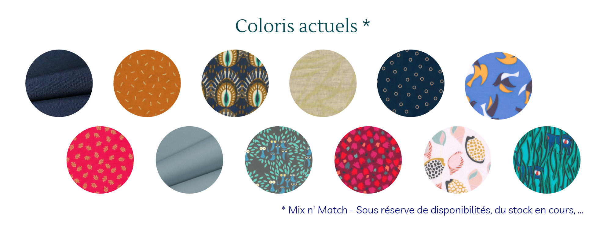 coloris possibles - tissus de la collection en cours.